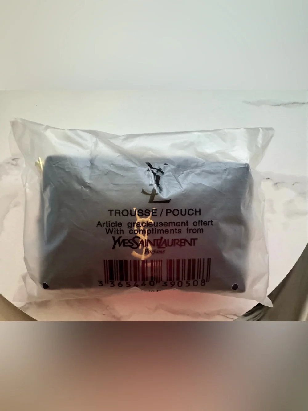 Yves Saint Laurent Black Cosmetic Pouch with Gold YSL Logo